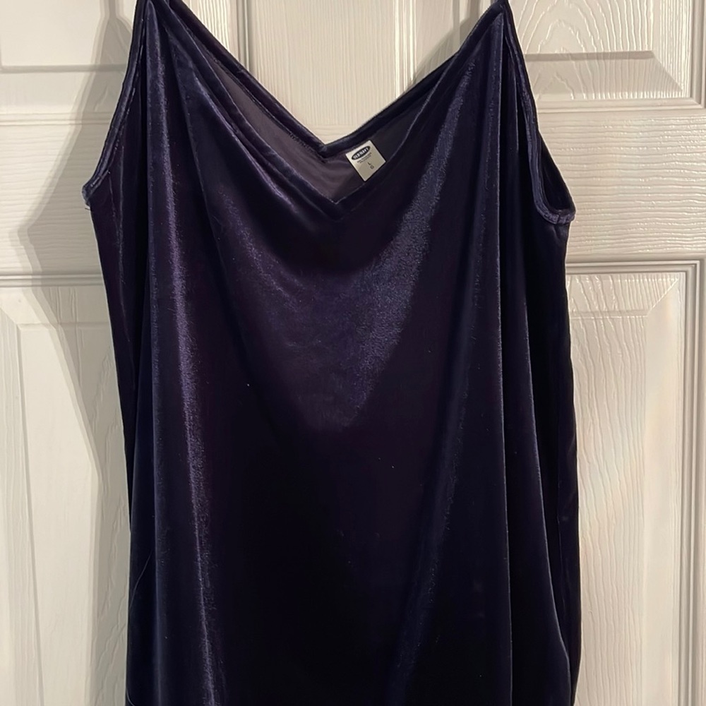V Neck Velvet Cami Navy